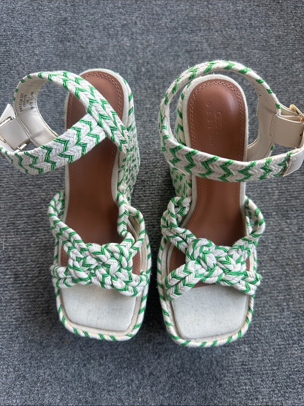 White & Green Braided Rope Sandals